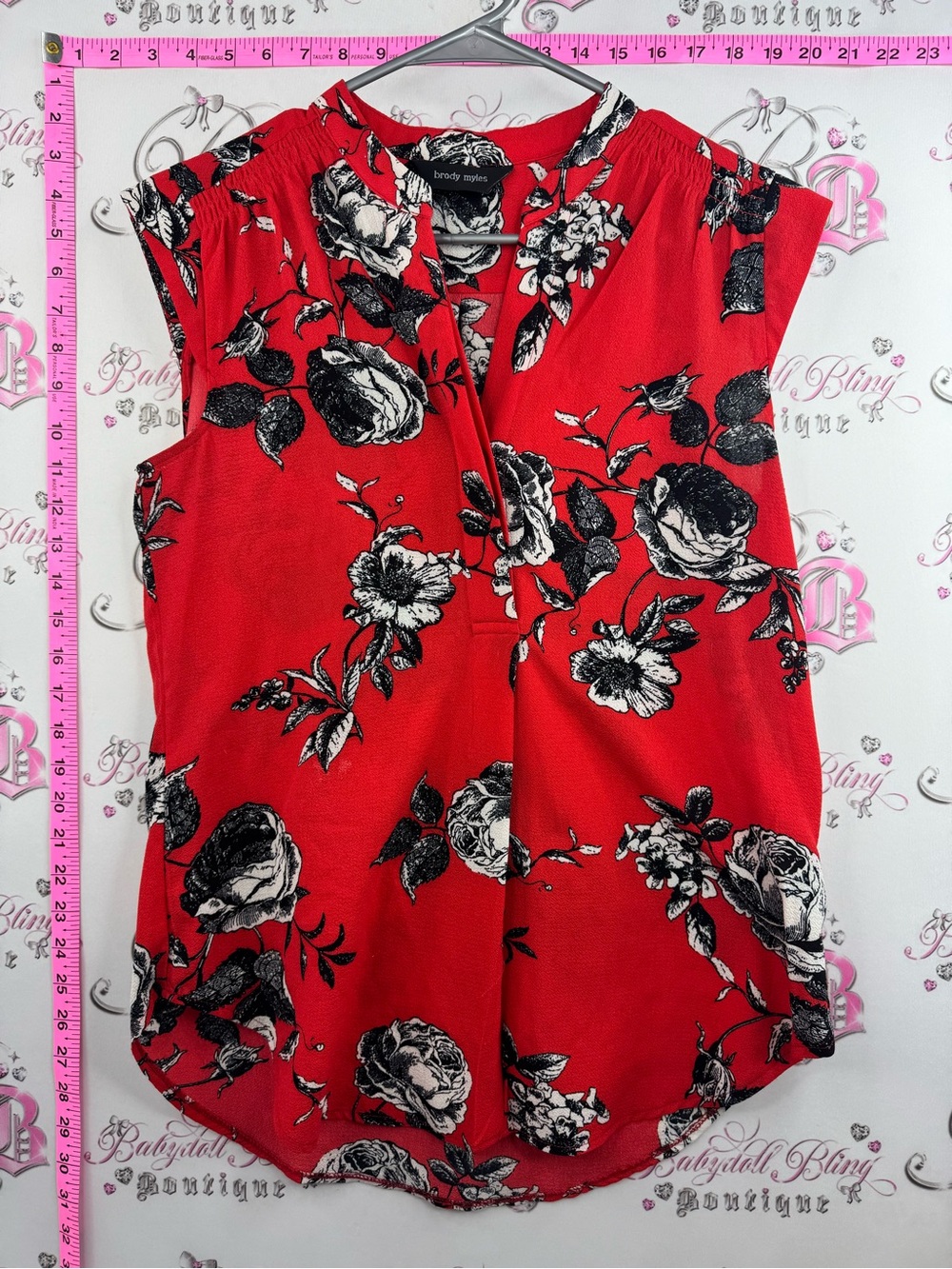 Brody Myles tank top flowers bright Red Floral Sleeveless V-Neck Camisole